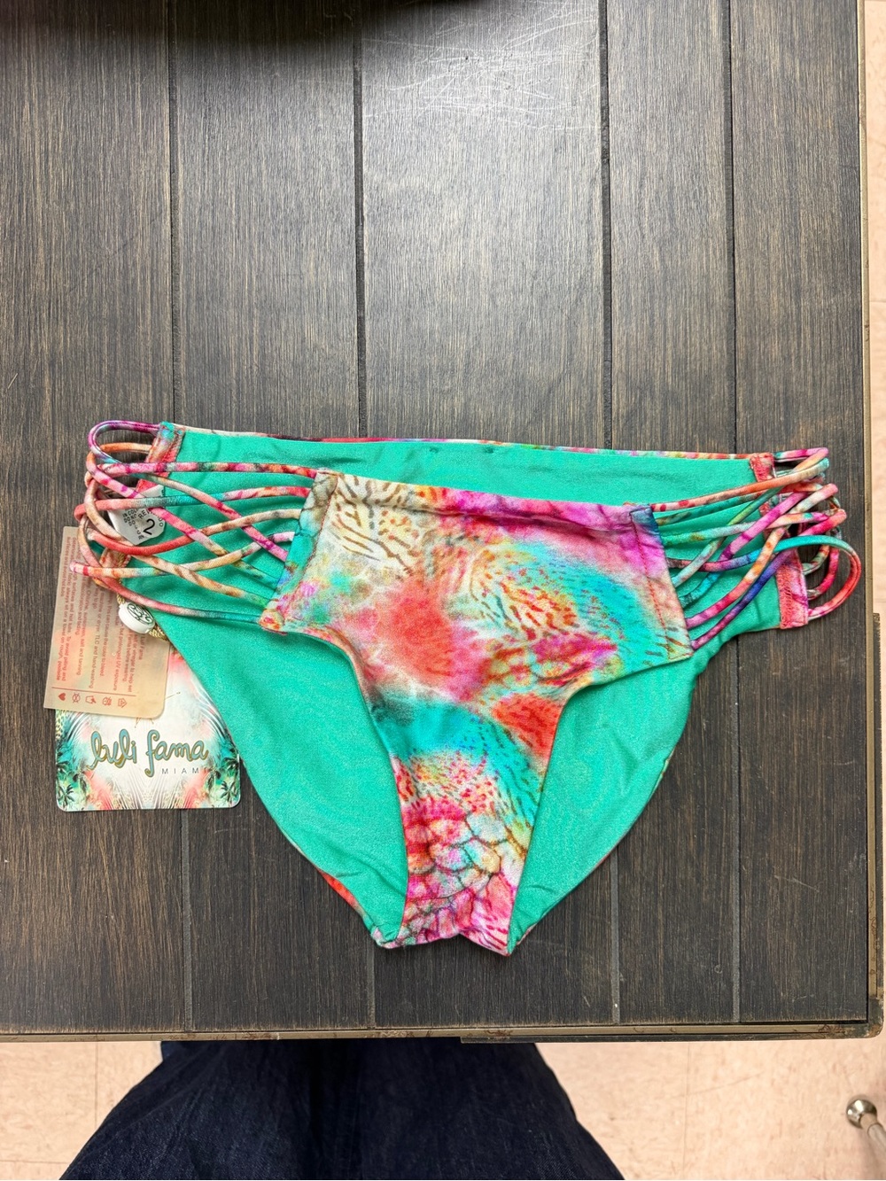 Luli Fama' Turquoise Multi-Color Tie-Dye Strappy Bikini Bottom